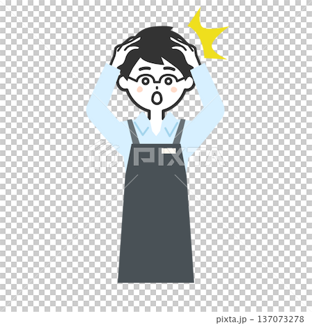 Illustration of a surprised person wearing an apron holding their head Illustration of a surprised person wearing an apron holding their head 137073278