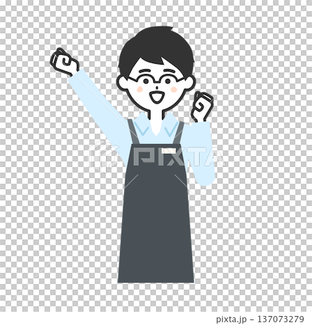 Illustration of a person wearing an apron raising his fist 137073279