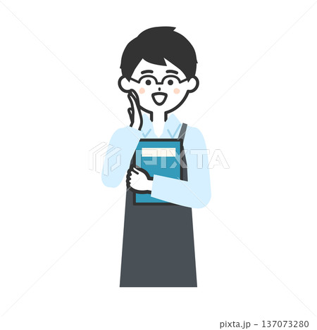 口に手を当てて呼びかけるエプロンを付けた人物イラスト 137073280