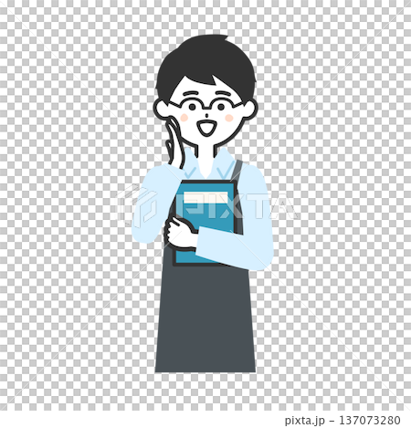 口に手を当てて呼びかけるエプロンを付けた人物イラスト 137073280