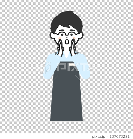 Illustration of a person wearing an apron calling with both hands over their mouths Illustration of a person wearing an apron calling with both hands over their mouths 137073281