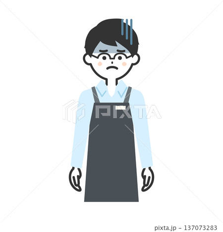 がっかりした表情のエプロンを付けた人物イラスト 137073283