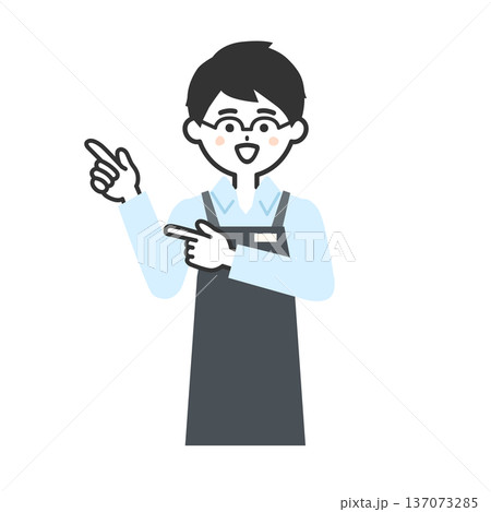 両手の指で指すエプロンを付けた人物イラスト 137073285