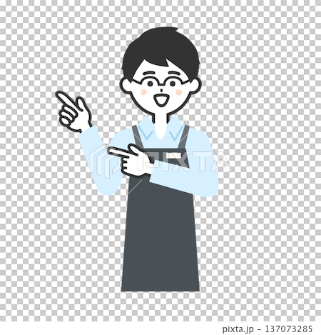 両手の指で指すエプロンを付けた人物イラスト 137073285