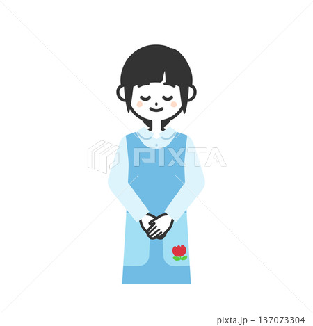お辞儀するエプロンを付けた女性イラスト 137073304