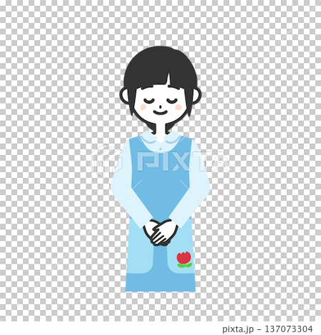 お辞儀するエプロンを付けた女性イラスト 137073304