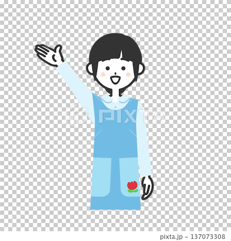 圖:一位身穿圍裙的女子舉起手 圖:一位身穿圍裙的女子舉起手 137073308