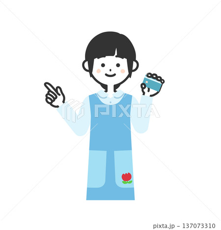 指をさしてカードを持つエプロンを付けた女性イラスト 指をさしてカードを持つエプロンを付けた女性イラスト 137073310
