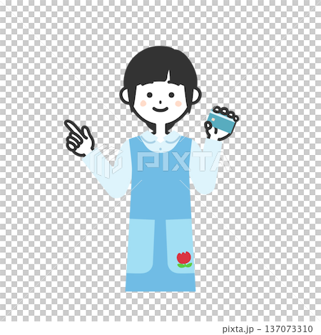 指をさしてカードを持つエプロンを付けた女性イラスト 指をさしてカードを持つエプロンを付けた女性イラスト 137073310