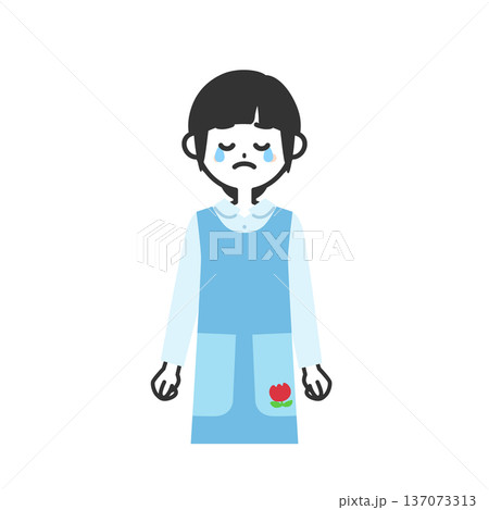 涙を流すエプロンを付けた女性イラスト 137073313