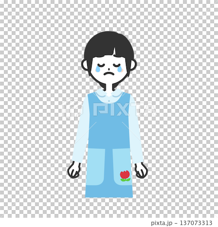 涙を流すエプロンを付けた女性イラスト 137073313