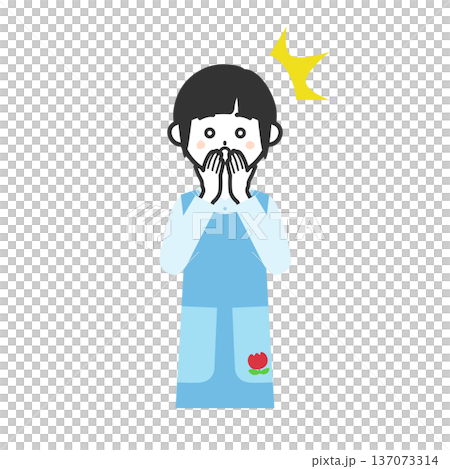 手を口に当てて驚くエプロンを付けた女性イラスト 137073314