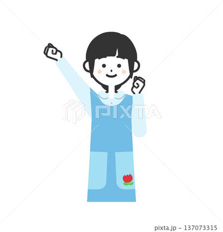 こぶしを突き上げるエプロンを付けた女性イラスト 137073315