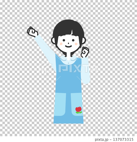 こぶしを突き上げるエプロンを付けた女性イラスト 137073315