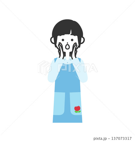 両手を口に当てて呼ぶエプロンを付けた女性イラスト 137073317