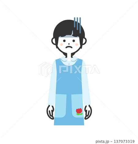 どんよりした表情のエプロンを付けた女性イラスト 137073319