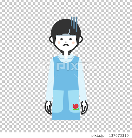 どんよりした表情のエプロンを付けた女性イラスト 137073319