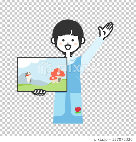 紙芝居をするエプロンを付けた女性イラスト 紙芝居をするエプロンを付けた女性イラスト 137073326