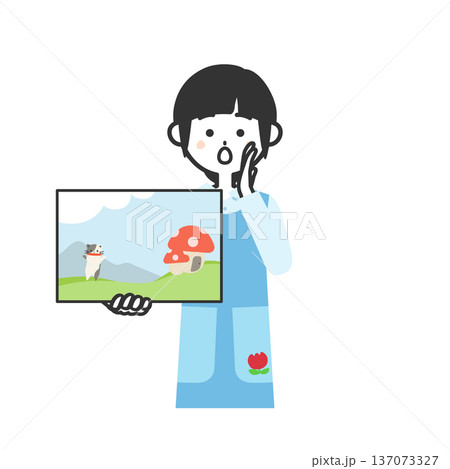 紙芝居をするエプロンを付けた女性イラスト 137073327