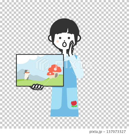 紙芝居をするエプロンを付けた女性イラスト 137073327