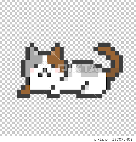 ドット絵のくつろぐ三毛猫 137073402