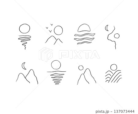 Japanese hand drawn landscape art drawing Japanese hand drawn landscape art drawing 137073444