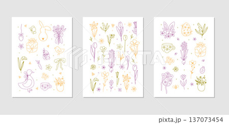 Happy Easter hand drawn whimsy poster set 137073454