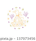 Hand drawn doodle spring goose with flowers drawing 137073456