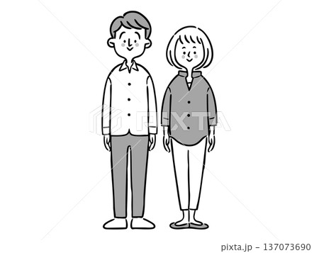男性と女性　父と母（モノクロ）ベクター 137073690
