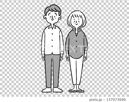 男性と女性　父と母（モノクロ）ベクター 137073690