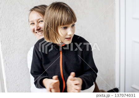 mother with daughter hugging, lifestyle people concept 137074031