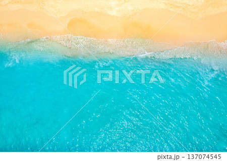 Minimalist Summer Seascape Waves Blue Sea Water Aerial View Drone for Tropical Nature Zen Background Wellness 137074545