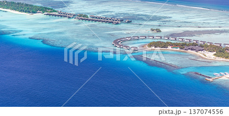 Maldives Aerial Top View Blue Ocean Luxury Resort for Popular Summer Destination Beach Landscape Business Trip Maldives Aerial Top View Blue Ocean Luxury Resort for Popular Summer Destination Beach Landscape Business Trip 137074556