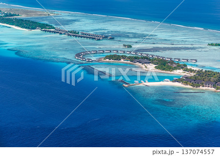 Stunning Aerial Travel Landscape Maldives Luxury Resort Ocean Beach Villas Reef Summer Vacation Background View Stunning Aerial Travel Landscape Maldives Luxury Resort Ocean Beach Villas Reef Summer Vacation Background View 137074557