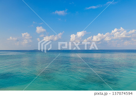 Dreamy Sunny Ocean Horizon View with Radiant Blue Sky for Inspirational Tropical Nature Immersion Dreamy Sunny Ocean Horizon View with Radiant Blue Sky for Inspirational Tropical Nature Immersion 137074594