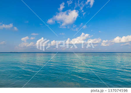 Tranquil Sunny Ocean Horizon View under Radiant Blue Sky for Mindful Nature Immersion and Wellness Serenity Tranquil Sunny Ocean Horizon View under Radiant Blue Sky for Mindful Nature Immersion and Wellness Serenity 137074596