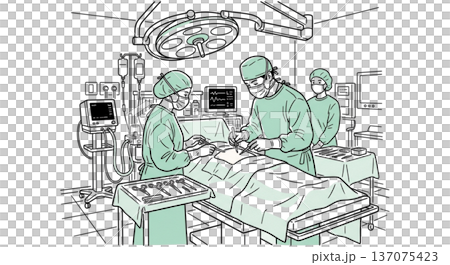 手術室の医療シーン イラスト素材 外科手術 執刀 医師 看護師 線画 医療施設 手術風景のイラスト素材 [137075423] - PIXTA