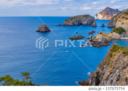 （静岡県）奥石廊あいあい岬から眺める中木地区の海岸線 137075754