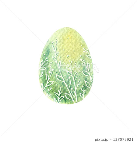Hand-drawn watercolor illustration of Easter egg with floral pattern in green and blue pastel shades, isolated on white background for holiday design and decor. Hand-drawn watercolor illustration of Easter egg with floral pattern in green and blue pastel shades, isolated on white background for holiday design and decor. 137075921