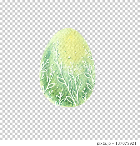 Hand-drawn watercolor illustration of Easter egg with floral pattern in green and blue pastel shades, isolated on white background for holiday design and decor. Hand-drawn watercolor illustration of Easter egg with floral pattern in green and blue pastel shades, isolated on white background for holiday design and decor. 137075921