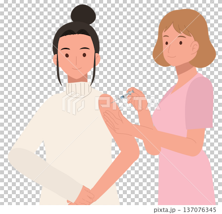 Woman Receiving Injection in Clinic by Medical Professional for Health and Wellness 137076345