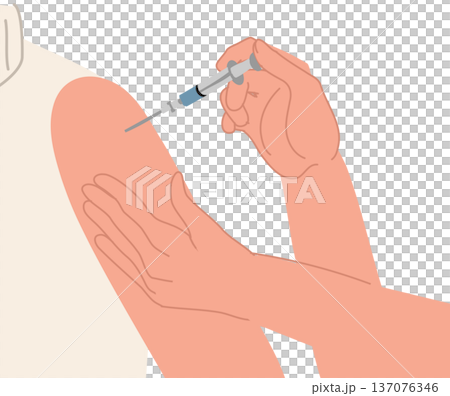 Vaccination Process with Syringe Injection .Healthcare Worker Administering Flu Shot 137076346