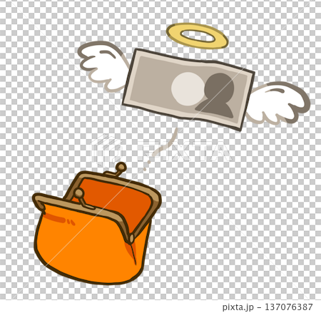 Empty purse and flying money (banknotes) Hand-drawn illustration 137076387