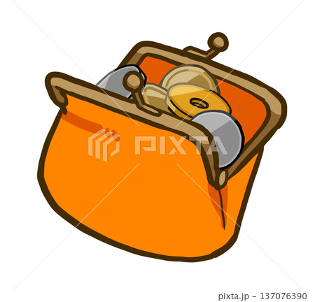 小銭がいっぱい入ったシンプルながま口財布　手描きイラスト素材 137076390