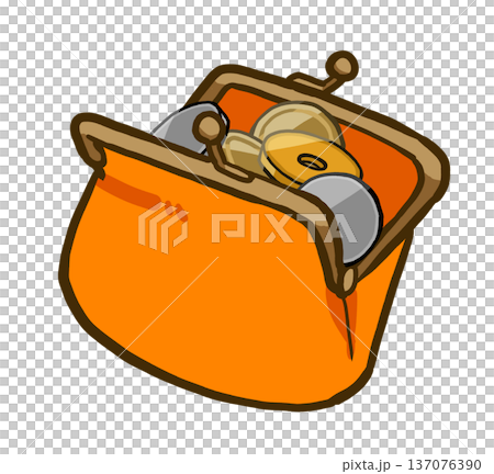 小銭がいっぱい入ったシンプルながま口財布　手描きイラスト素材 137076390