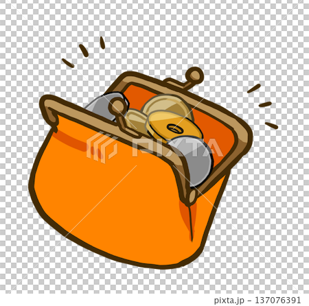 一個裝滿硬幣的簡易搭扣錢包－手繪插圖 137076391