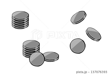 銀色の硬貨(コイン・メダル)セット シンプル・ゆるい手描きイラスト素材 銀色の硬貨(コイン・メダル)セット シンプル・ゆるい手描きイラスト素材 137076393