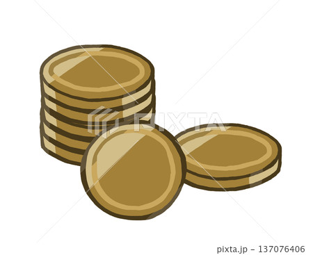 縦に積んだ金色の硬貨(コイン・メダル) シンプル・ゆるい手描きイラスト素材 縦に積んだ金色の硬貨(コイン・メダル) シンプル・ゆるい手描きイラスト素材 137076406
