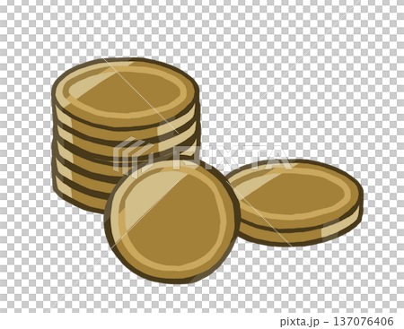 縦に積んだ金色の硬貨(コイン・メダル) シンプル・ゆるい手描きイラスト素材 縦に積んだ金色の硬貨(コイン・メダル) シンプル・ゆるい手描きイラスト素材 137076406
