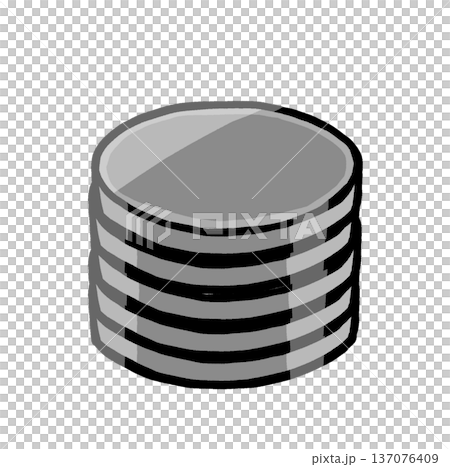縦に積んだ銀色の硬貨(コイン・メダル) シンプル・ゆるい手描きイラスト素材 縦に積んだ銀色の硬貨(コイン・メダル) シンプル・ゆるい手描きイラスト素材 137076409